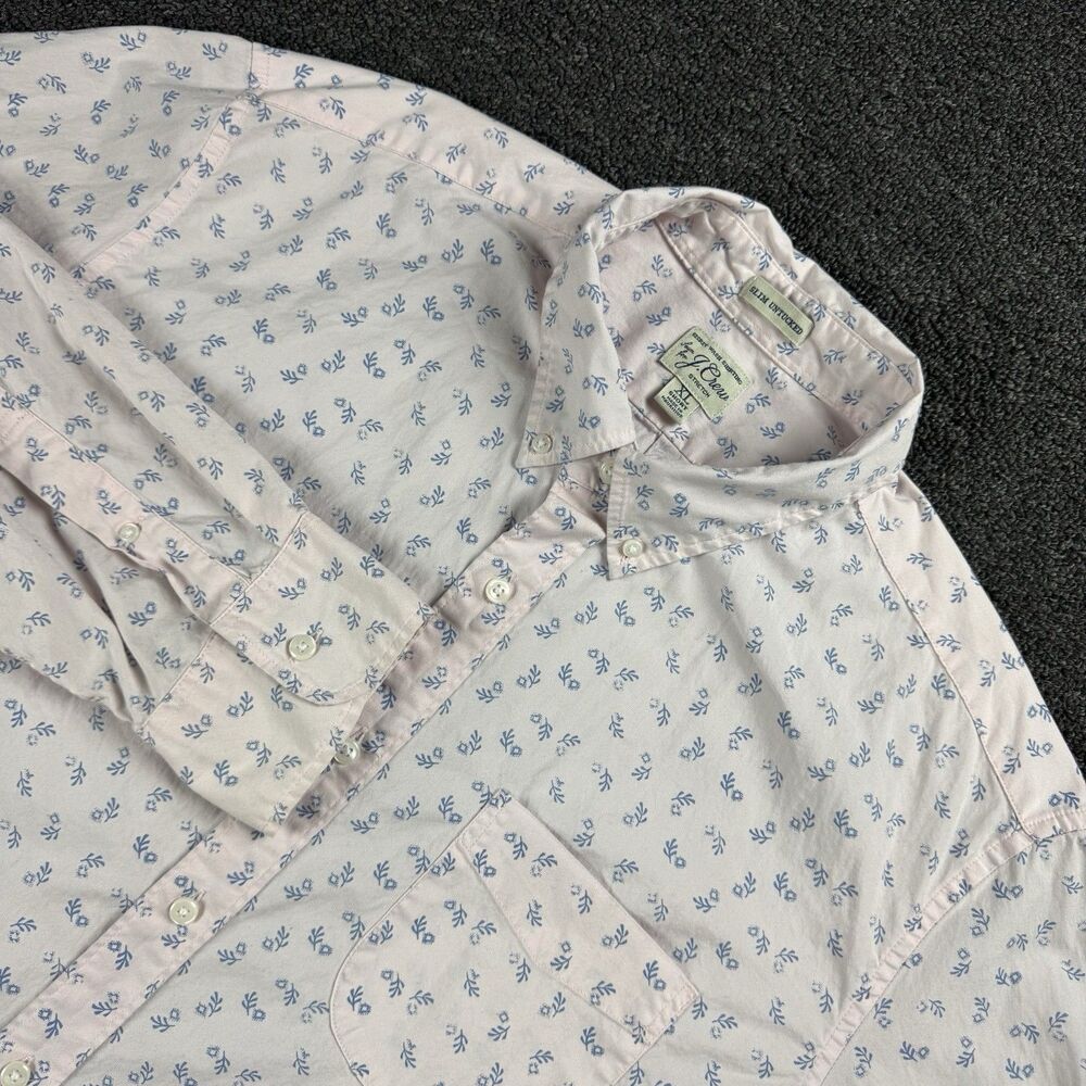 J. Crew Slim Untucked Stretch Pink Blue Floral Men Size XL S Button Down Shirt